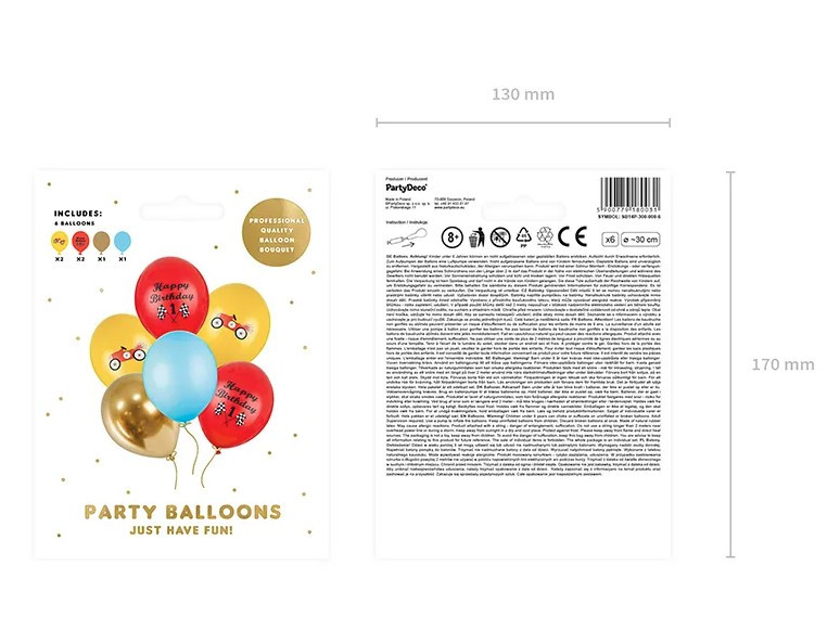 Balony gumowe 30cm Happy Birthday 6szt SB14P-300-000-6 PartyDeco